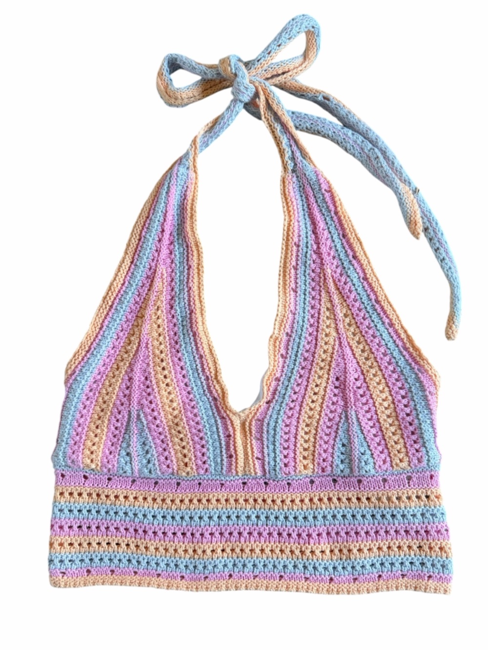 🌟Hollister Pastel Crochet Striped Women’s cropped tank top in Pink Blue Cream